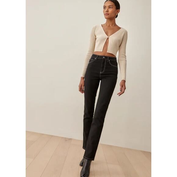 Reformation Sierra High Rise Straight Long Jeans Black Size 23 - Picture 1 of 15